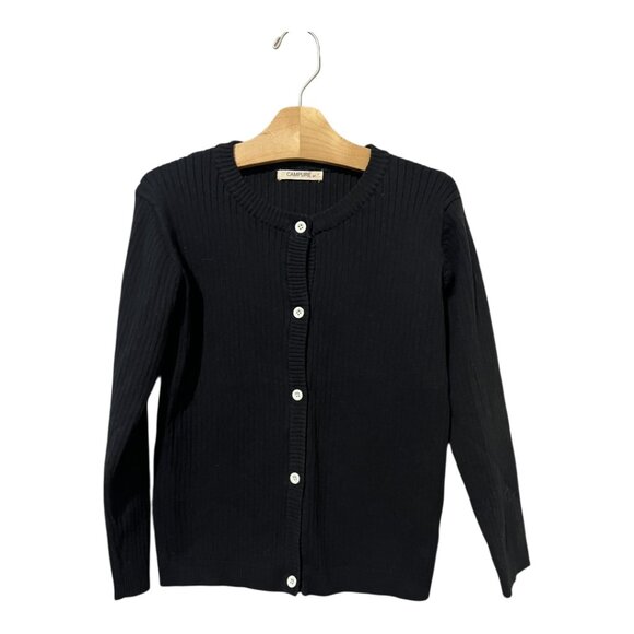 Campure Girls Cardigan Sweater Size 6 Black Ribbed Button Up Preppy - Picture 1 of 4